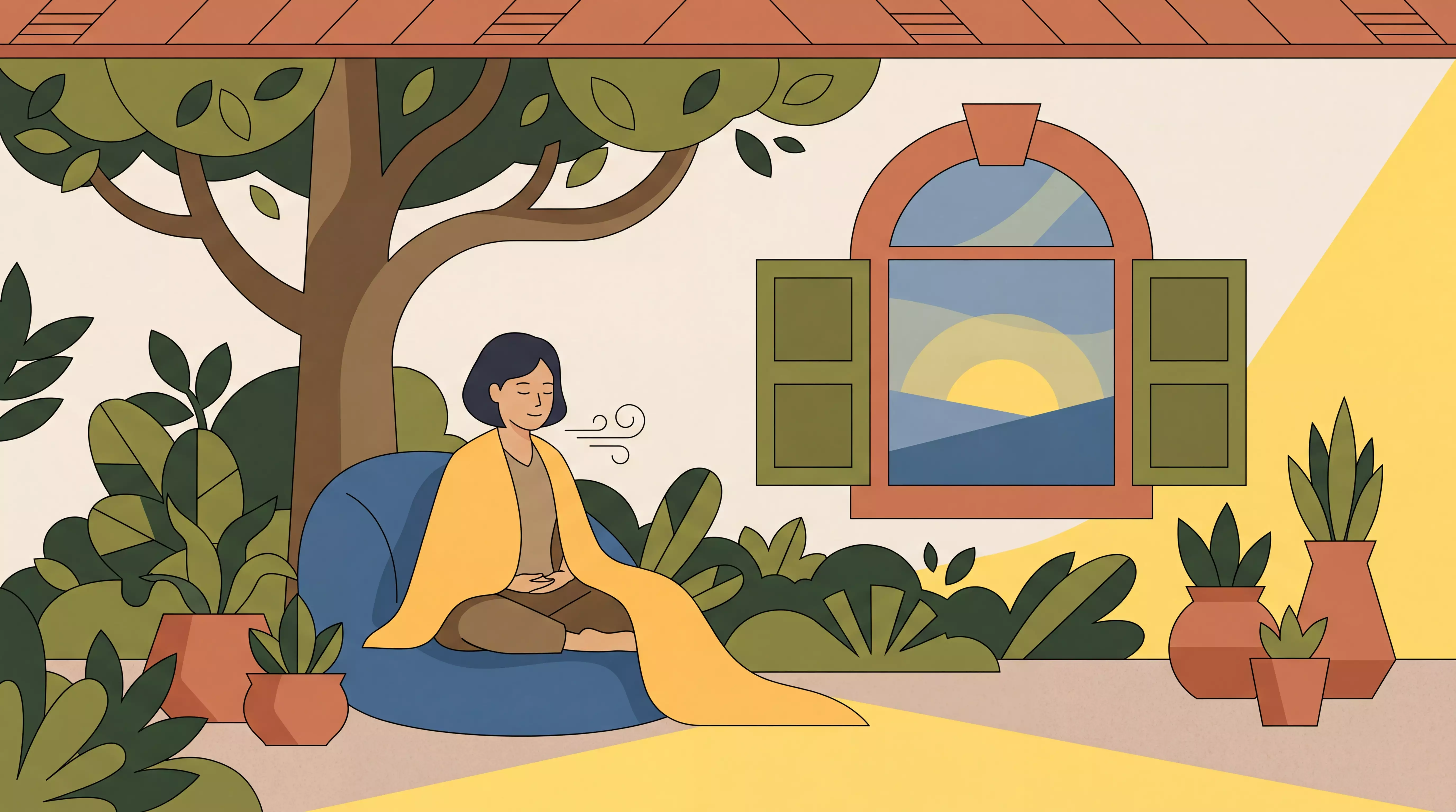 Person sitting quietly under a tree