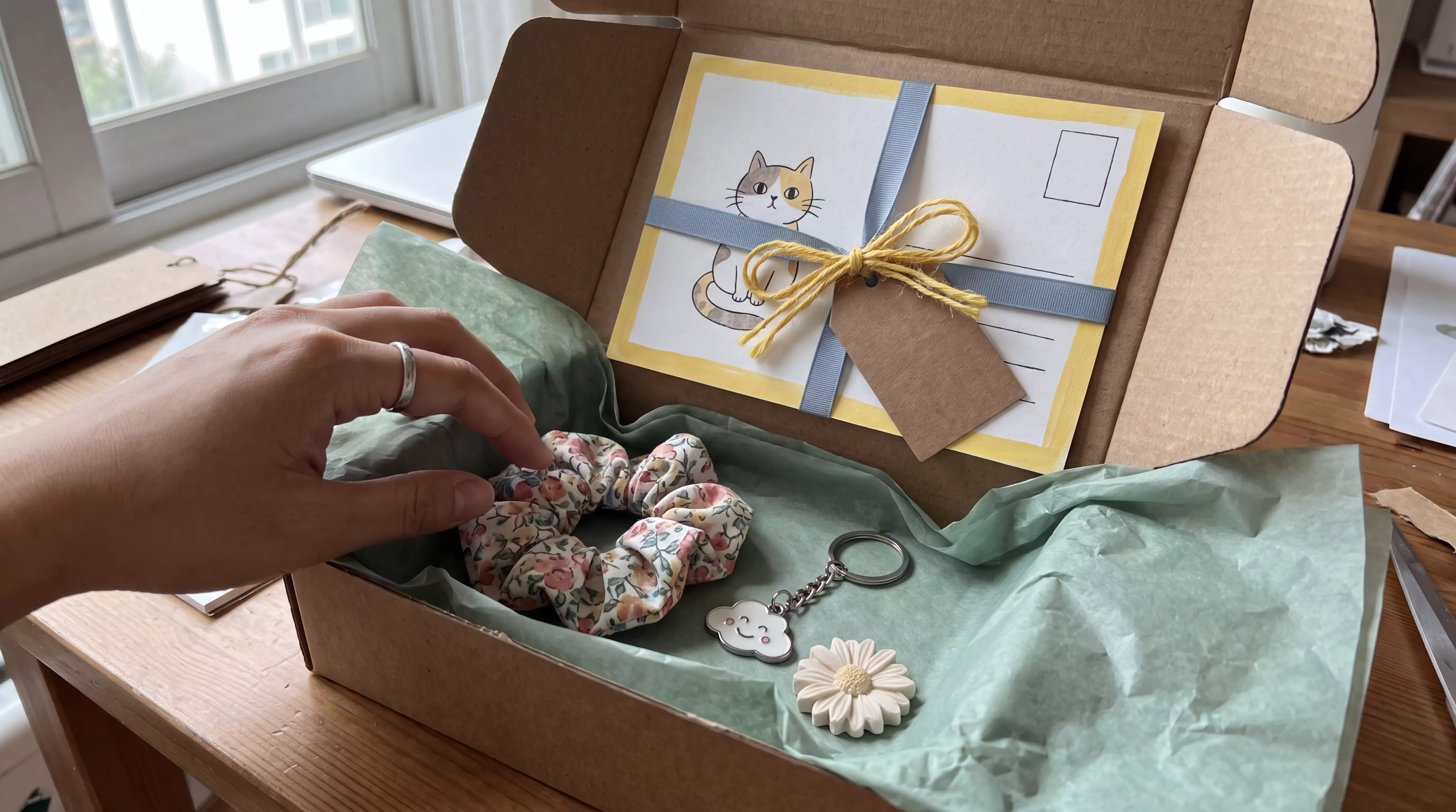 Opened gift box with items